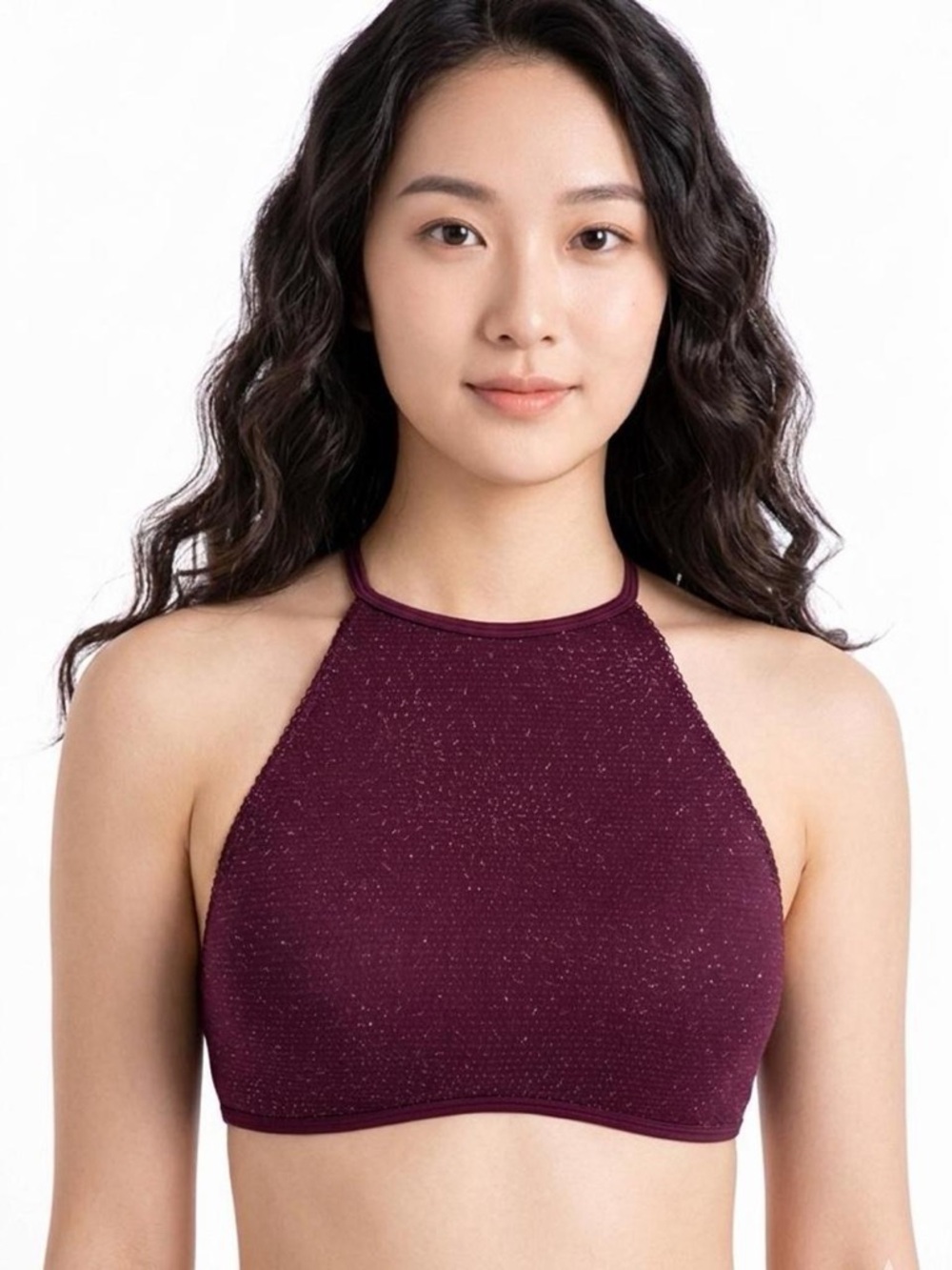 Victoria's Secret High-Neck Bralette in Burgundy with Subtle Shimmer